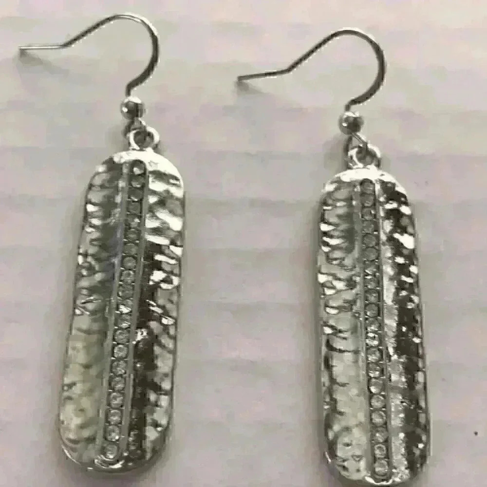 Charter Club new Silver Oval Drop w/ Pave Stones - Picture 2 of 8